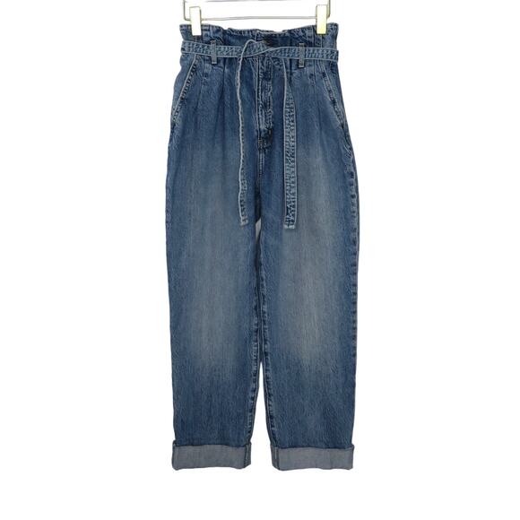 Abercrombie & Fitch Waist Tie Paperbag Mom High Rise Straight Leg Jeans 26/2R - Picture 4 of 8